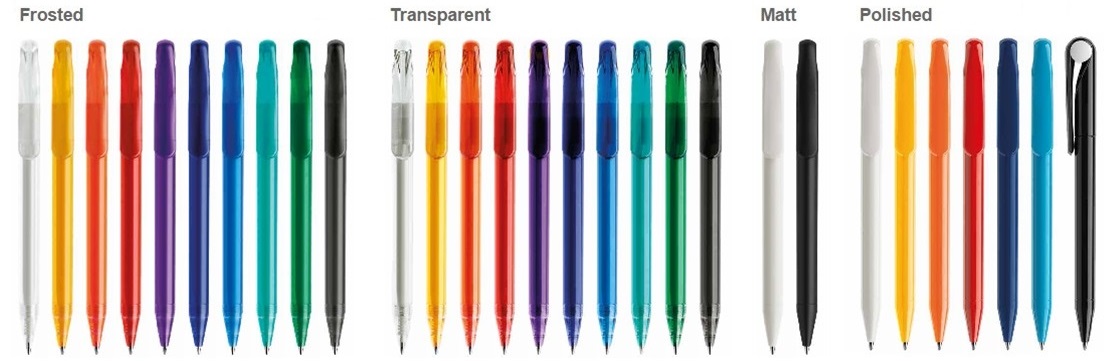 Prodir DS1 pennen, DS1 Frosted, Tranparant, Transperant, Polished, Glanzend, Mat, Icy, dooszichtig. Goedkoop Prodir DS1 balpennen bestellen